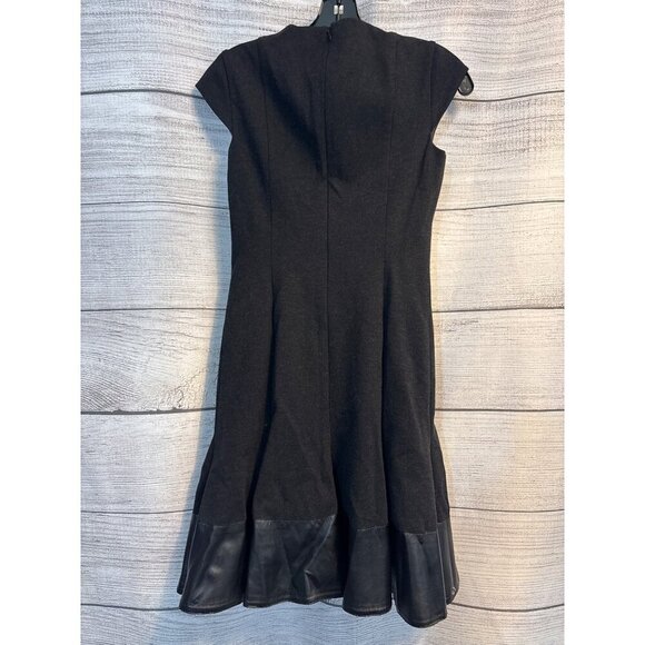 A-K-R-I-S Punto Black Dress With Faux Leather Hem Size 4 - Picture 3 of 5